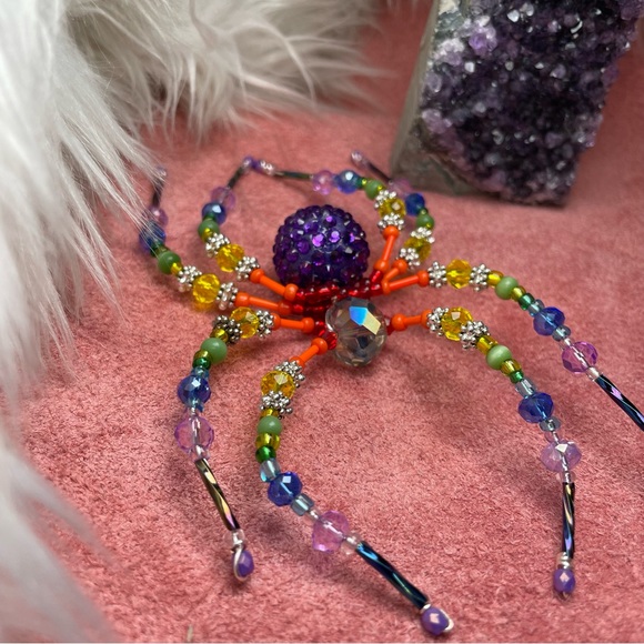 Colorful Rainbow Glass Crystal Spider Ornament Suncatcher - Picture 4 of 17